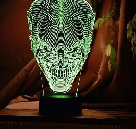 USB-powered 3D LED lamp with acrylic plate showing seven colour options and touch control