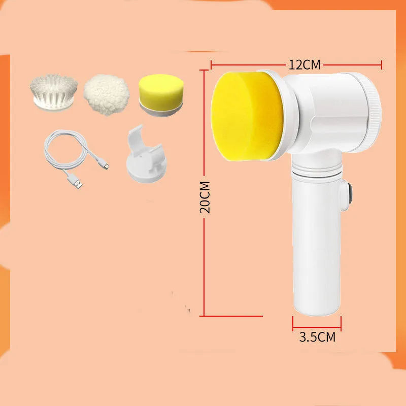 Rechargeable electric cleaning brush with multiple interchangeable scrub heads for kitchen use