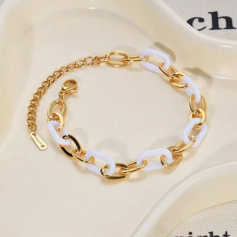 Women's stainless steel resin bracelet with double-layered loving heart design and electroplated finish