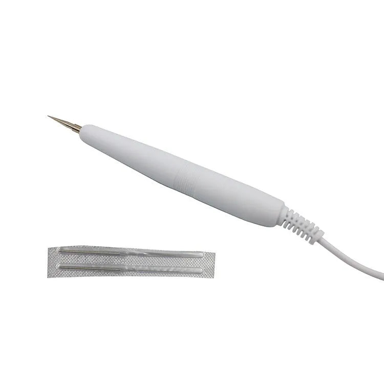 White professional spot and mole removal pen electronic beauty device with power adaptors.