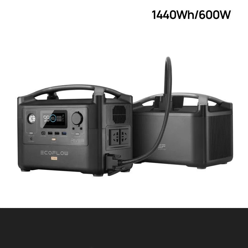 RIVER Pro 720Wh portable power station with multiple output ports and charging cables