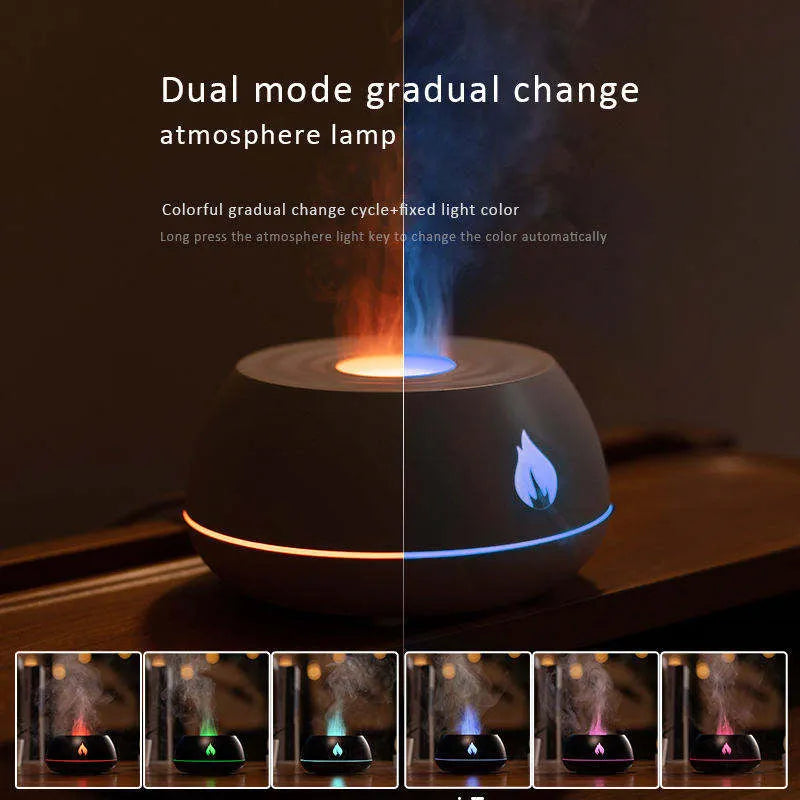 Black USB flame effect aromatherapy humidifier diffuser with LED lights and directional mist nozzle