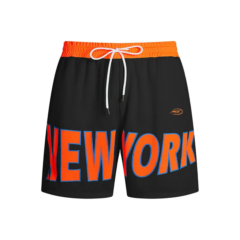 Men's Korean style casual shorts with printed lettered design in straight cut