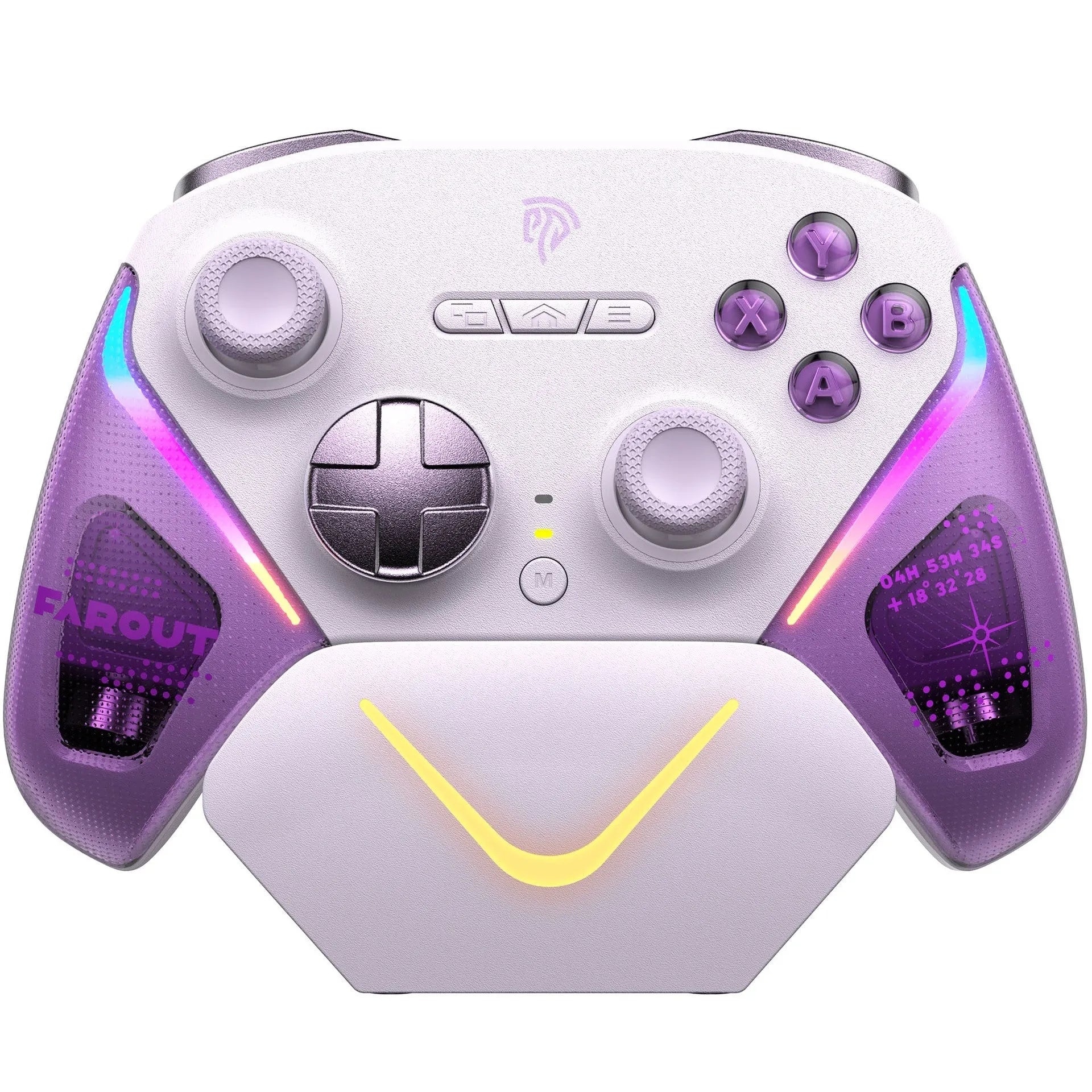 Rocker Smart Startstop Charging Base in black, green, or purple with USB-C port and game controller on 15.60 cm platform