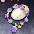 Natural shaped amethyst bracelet with fu character charm for women's travel commemoration gifts