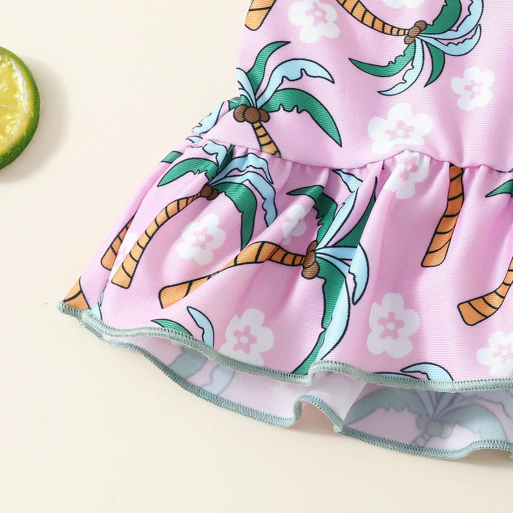 White children's two-piece swimsuit set with shirt and shorts for ages 6 months to 3 years