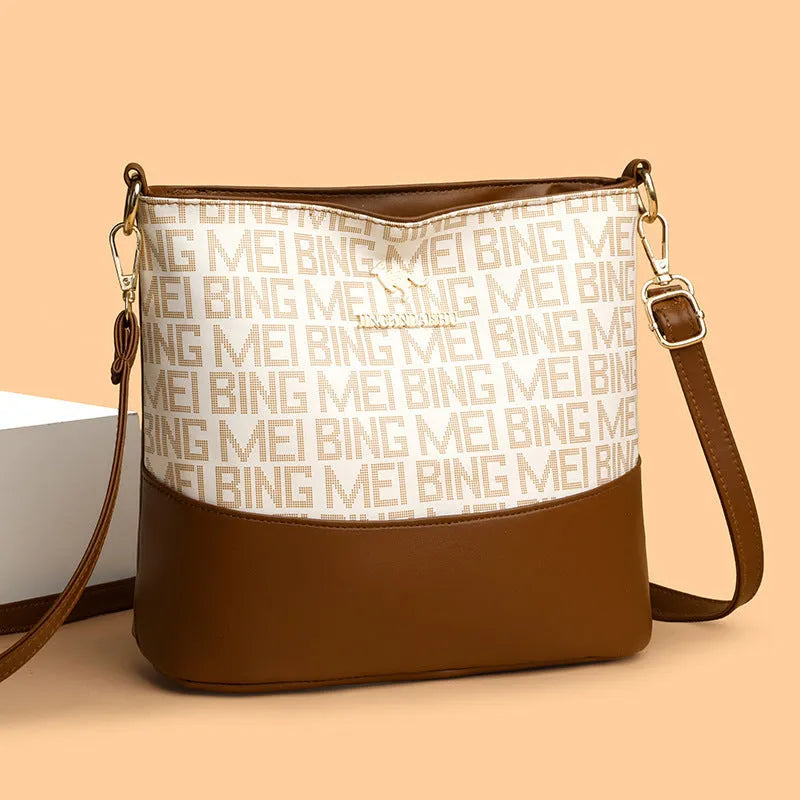 Brown retro style soft leather messenger bag with multiple compartments and sewing thread detailing