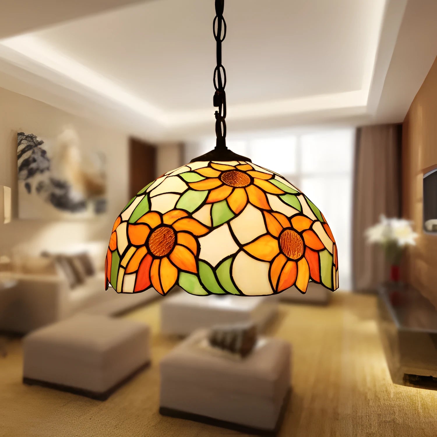 European baroque style chandelier with coloured glaze finish and abstract modelling.