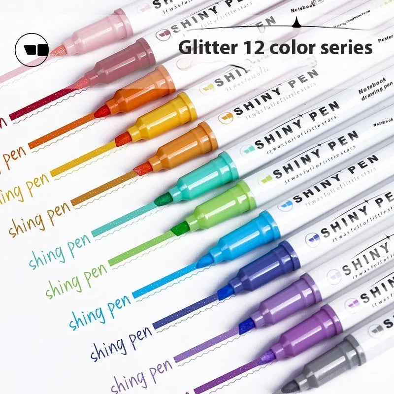 Sparkling Star River Highlighter with 4mm slanted tip and six glitter-infused ink colours including taro puff