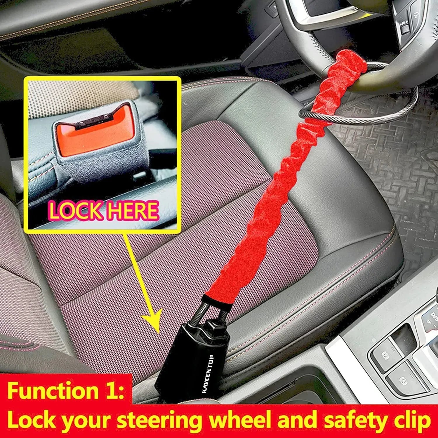 Car steering wheel lock with iron wire rope and copper core in red, yellow, or black colour for General Motors vehicles