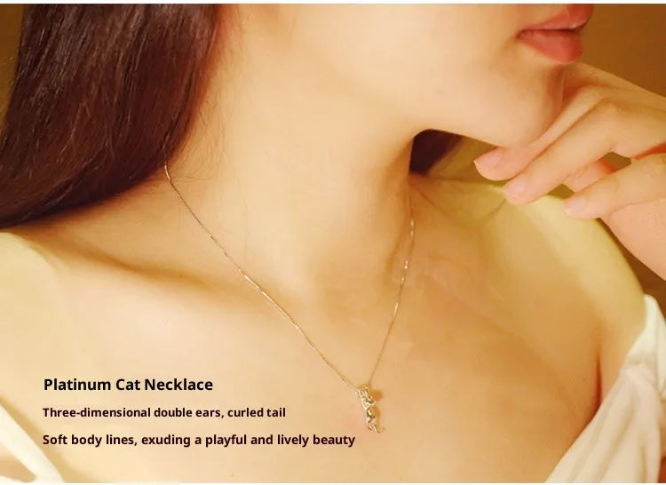 S925 sterling silver cat necklace with box chain, available in frosted or glossy finish
