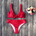European and American bikini set in pure colours, showing tight fit and sleeveless design with bra and panties