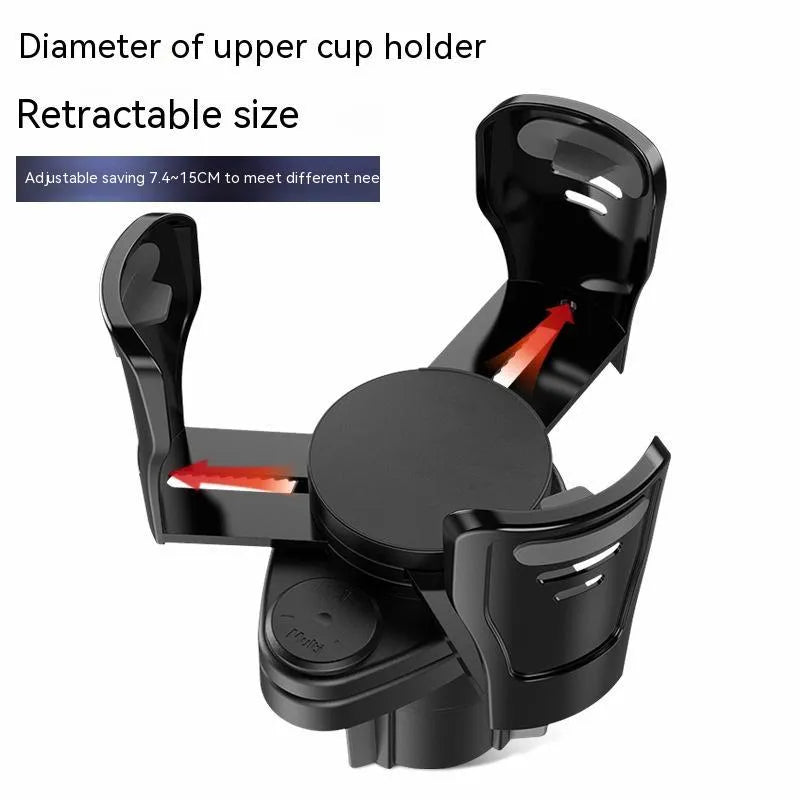 Second generation car cup holder modification with carbon fibre finish showing 8cm diameter ABS plastic construction