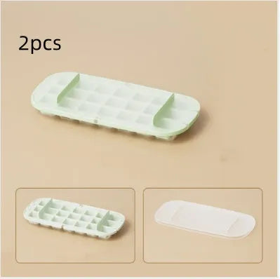 High capacity ice cube tray and ice box set in blue, green, purple, or yellow with included ice shovel