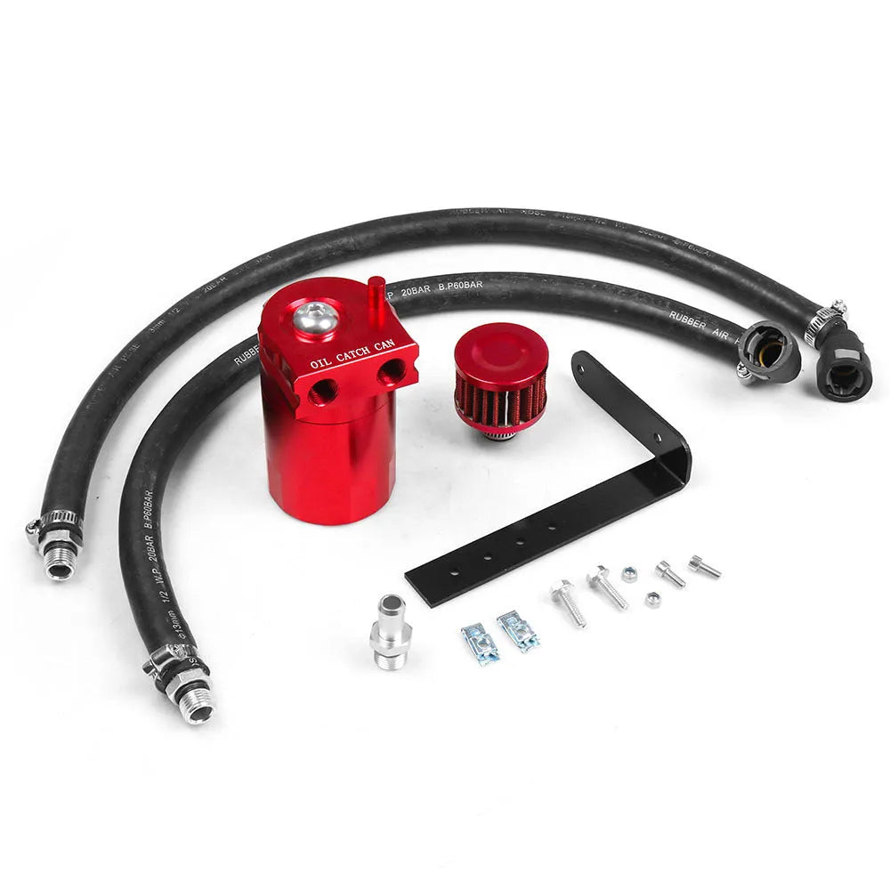 Aluminium alloy oil catch can for Ford Expedition in black, red, blue, and silver colour options.
