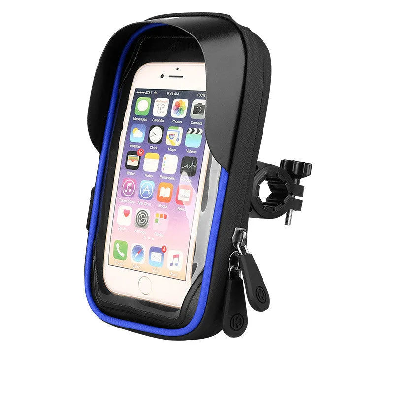 TPU mobile phone stand with waterproof zipper mounted on bicycle handlebar showing phone compatibility