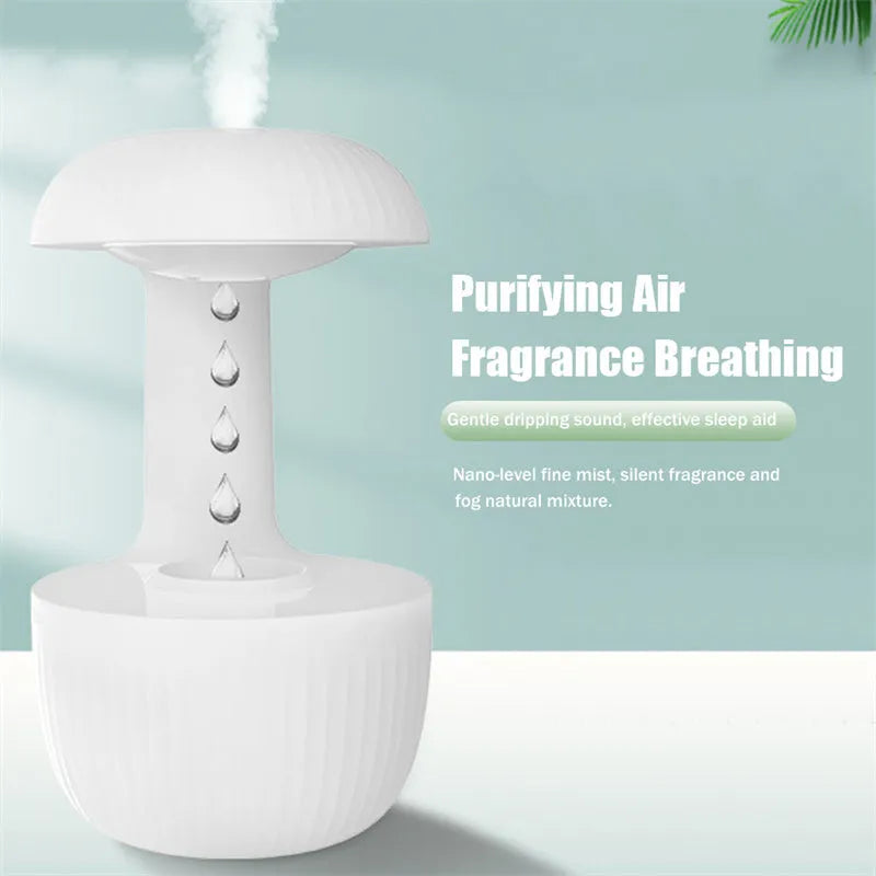 White anti-gravity air humidifier showing levitating water droplets and cool mist output