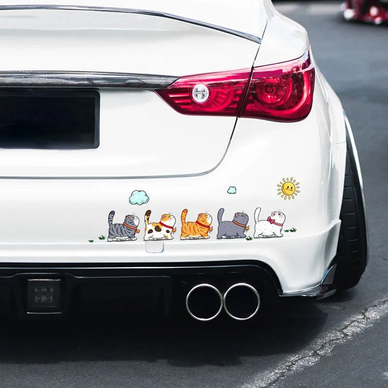 Climbing cats car sticker showing five cats walking pattern on waterproof PVC material