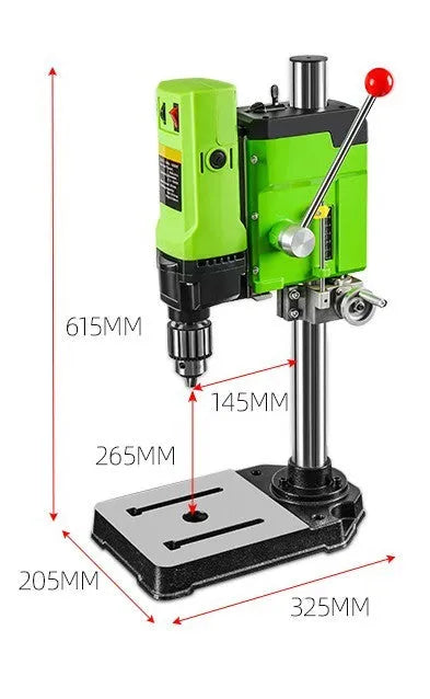 Mini bench drill and milling machine with 240W motor on a workbench for drilling and milling tasks