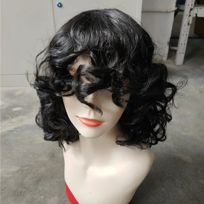 Black synthetic afro wig with long curly hair in exotic style for women