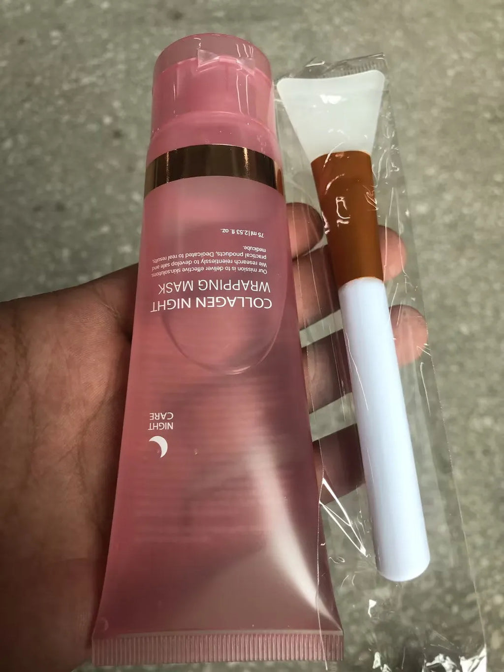 Collagen night face mask in 75ml bottle with application brush for skin firming and hydration