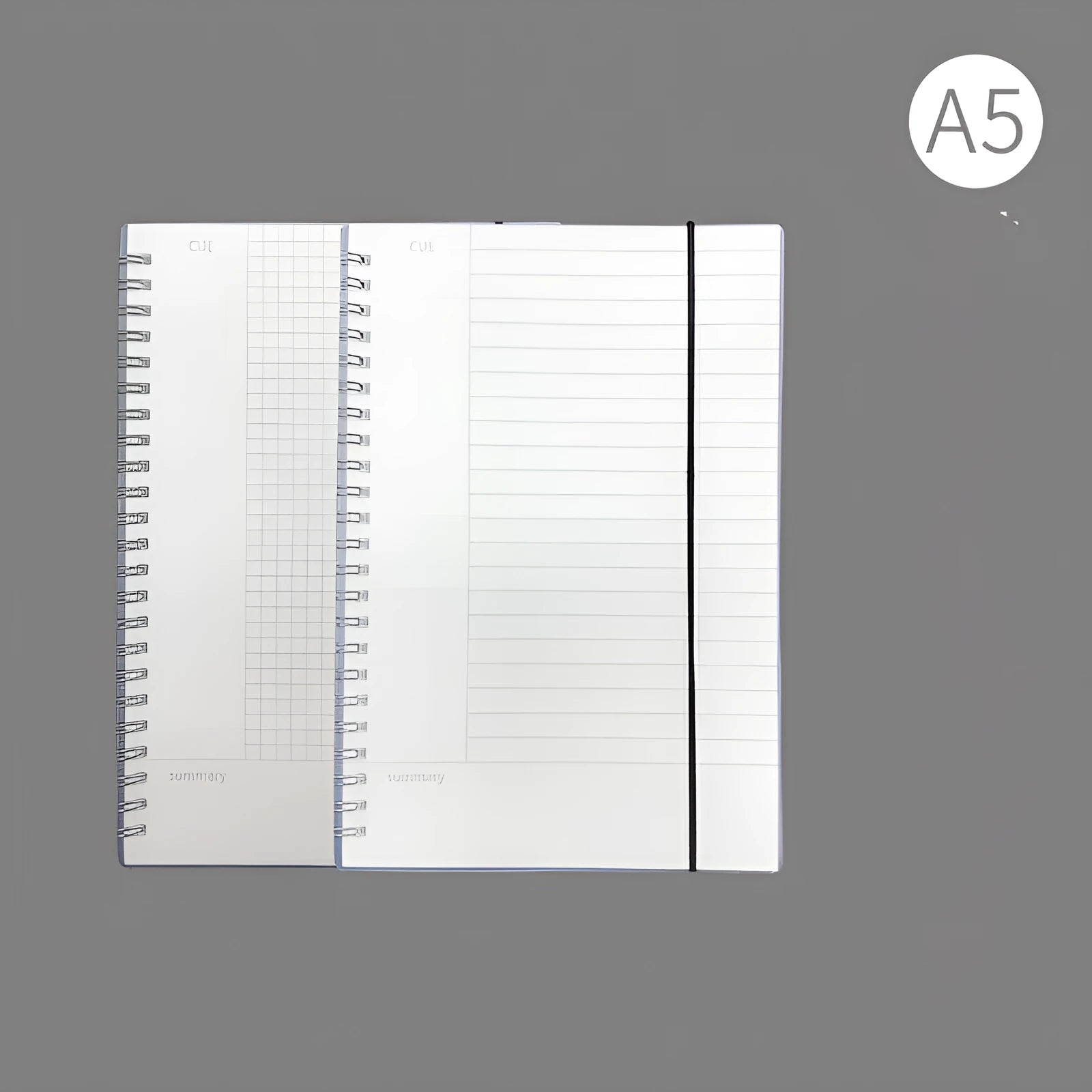 A4 hardcover notebook with PP cover showing three ruling pattern options