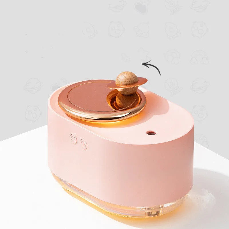 Rotating planet humidifier in green, pink, or white with USB cable, 0.5L tank, and night light function