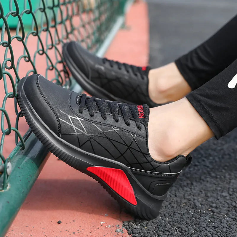 Men's casual running shoes with microfiber upper, mesh lining and PU sole, colour matching pattern, sizes 39-44