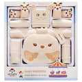 Beige cotton newborn cardigan suit set with printed cartoon animal pattern, long sleeves and single-breasted closure