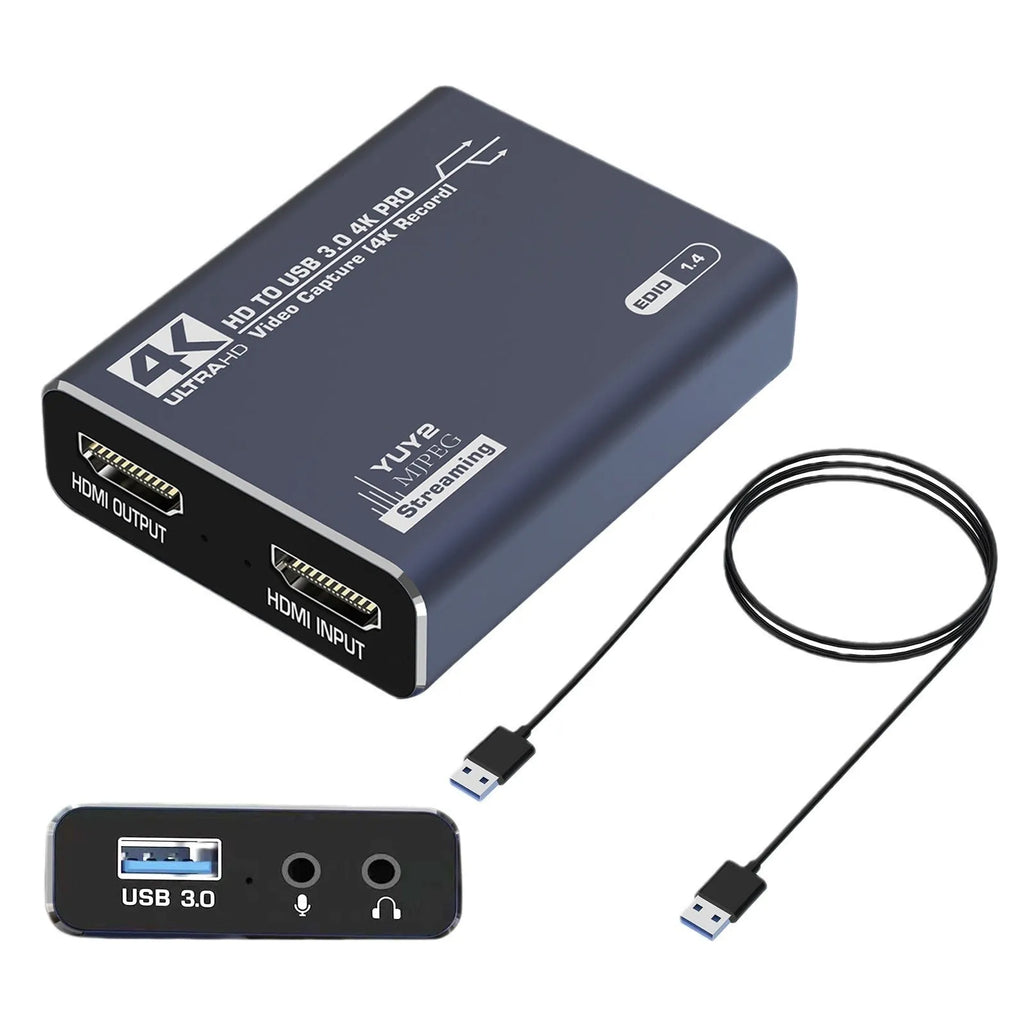 Black 4K set-top box for audio recording and 1080p media playback.