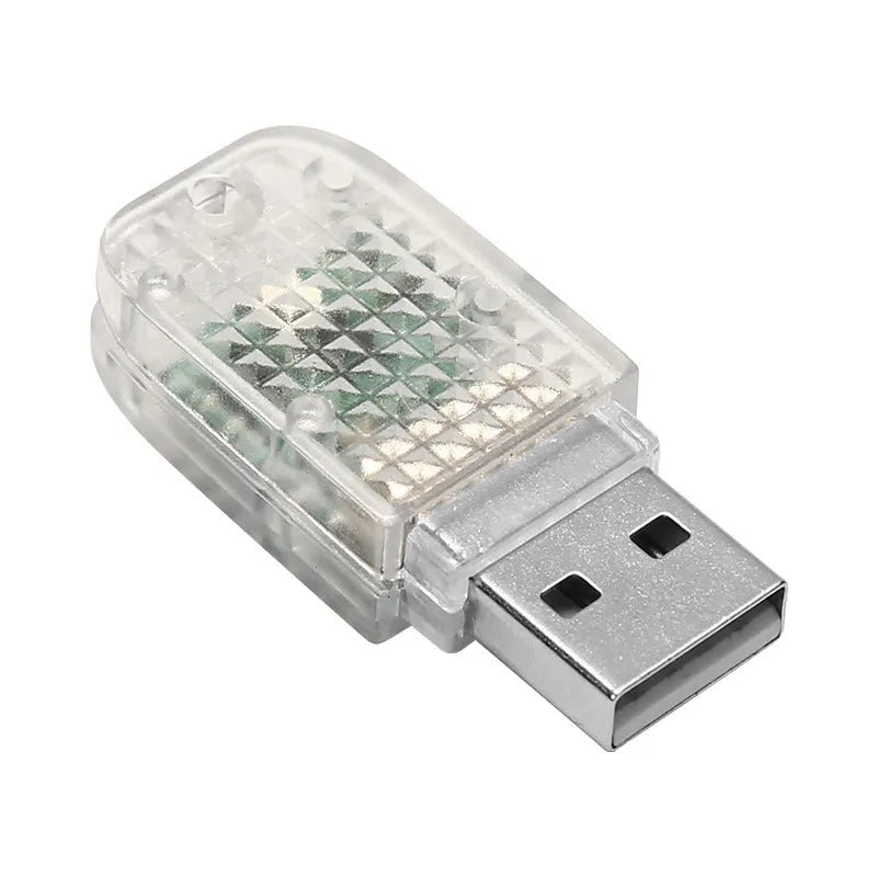 Car USB ambient light with touch controls for white, blue, ice blue, pink modes and voice-controlled RGB effects