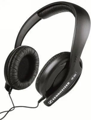 Black head mounted monitor stereo headphones with microphone and 3.5mm plug