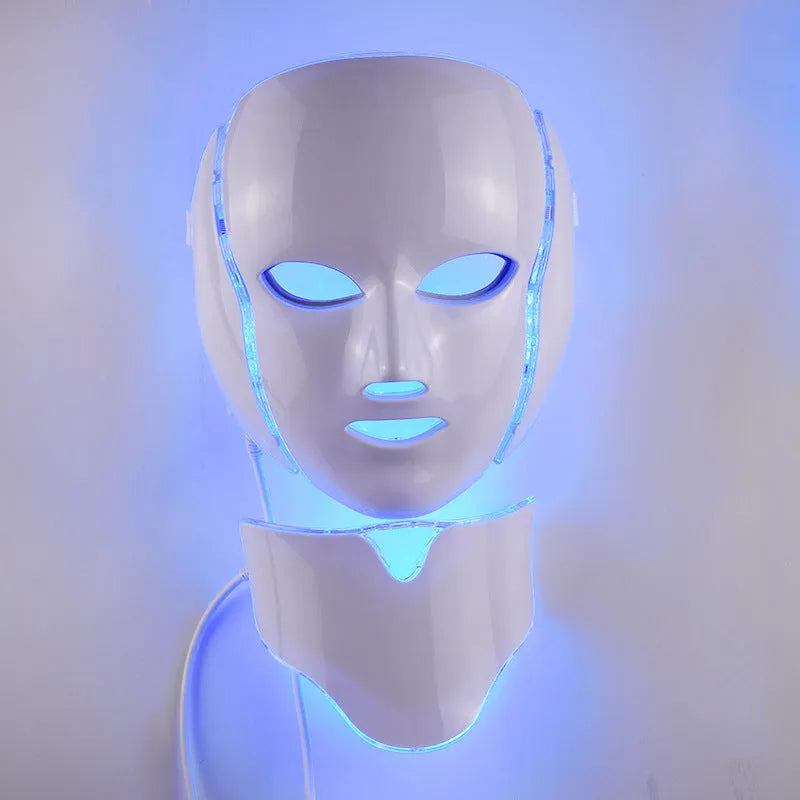 7 colour LED photon beauty mask with 192 LEDs, remote control, and white pearl powder coating