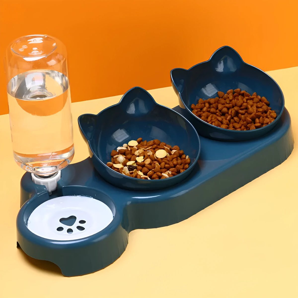 Three-bowl automatic pet drinking feeder with food basins and cervical spine support