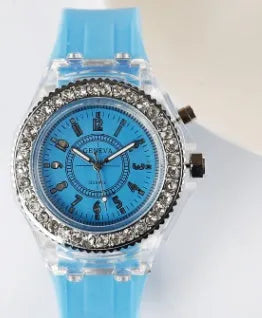 Women's LED luminous quartz watch with silicone strap and 43mm round dial