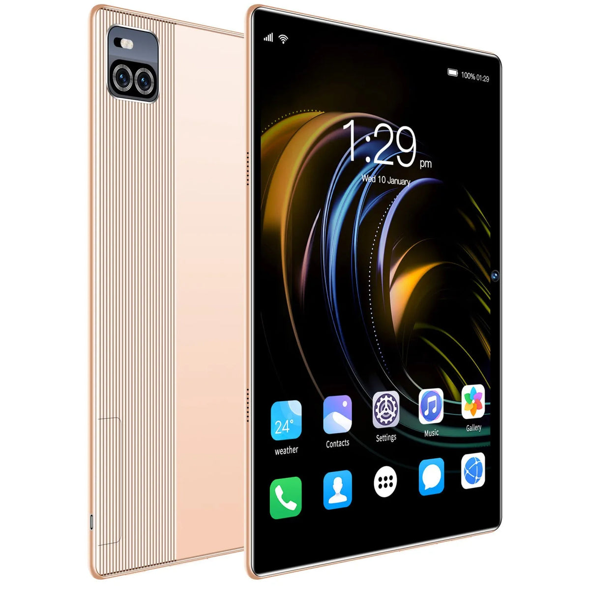 10.1 inch smart tablet in gold, blue, or grey with voice call HD and 9 hour battery