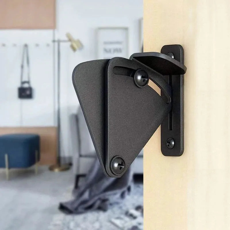 Black stainless steel sliding barn door lock showing S and M size options