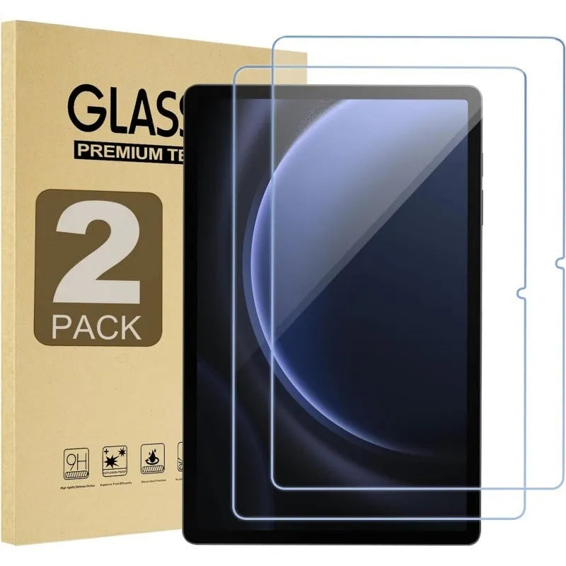Samsung tablet tempered glass screen protector with 2.5D arc edge and anti-fingerprint coating on a Galaxy Tab