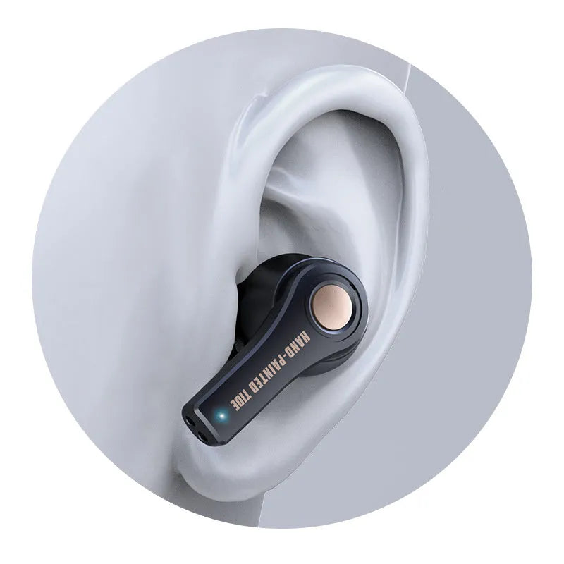 Black and white wireless Bluetooth headset with microphone for hands-free calls