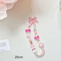 Beaded flower mobile phone lanyard with plastic/resin floral beads on 1.2m adjustable rope in blue, pink, or yellow colour options