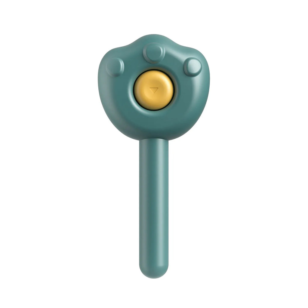 Pet grooming comb with self-cleaning needle teeth and cute handle in blue, green or yellow