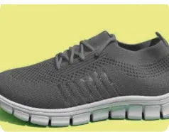 Women's breathable flying knit flat shoes in mesh with EVA sole, shown in a neutral colour.