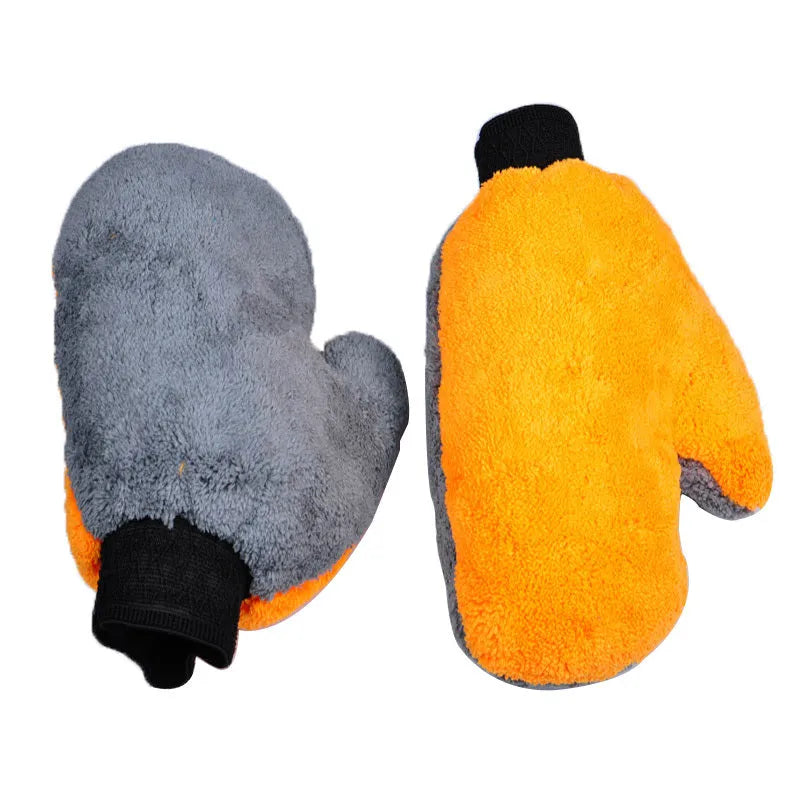 Bear Paw double-sided coral fleece thumb glove car cleaning mitt 24x20cm in grey and orange
