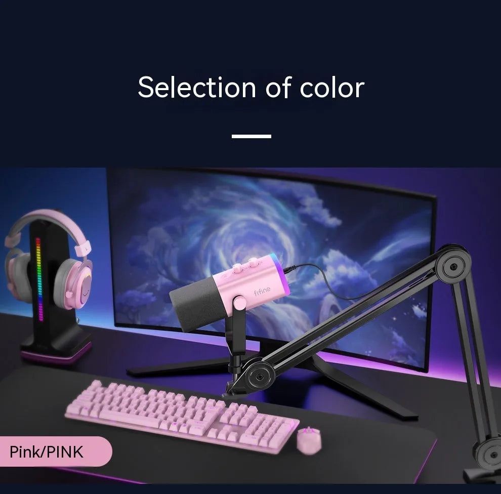Dynamic noise reduction microphone in black, pink, or white with optional black or white bracket