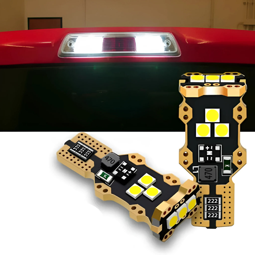T15 automotive reverse light bulb with white 6000K colour temperature and PVC housing for 12V car systems