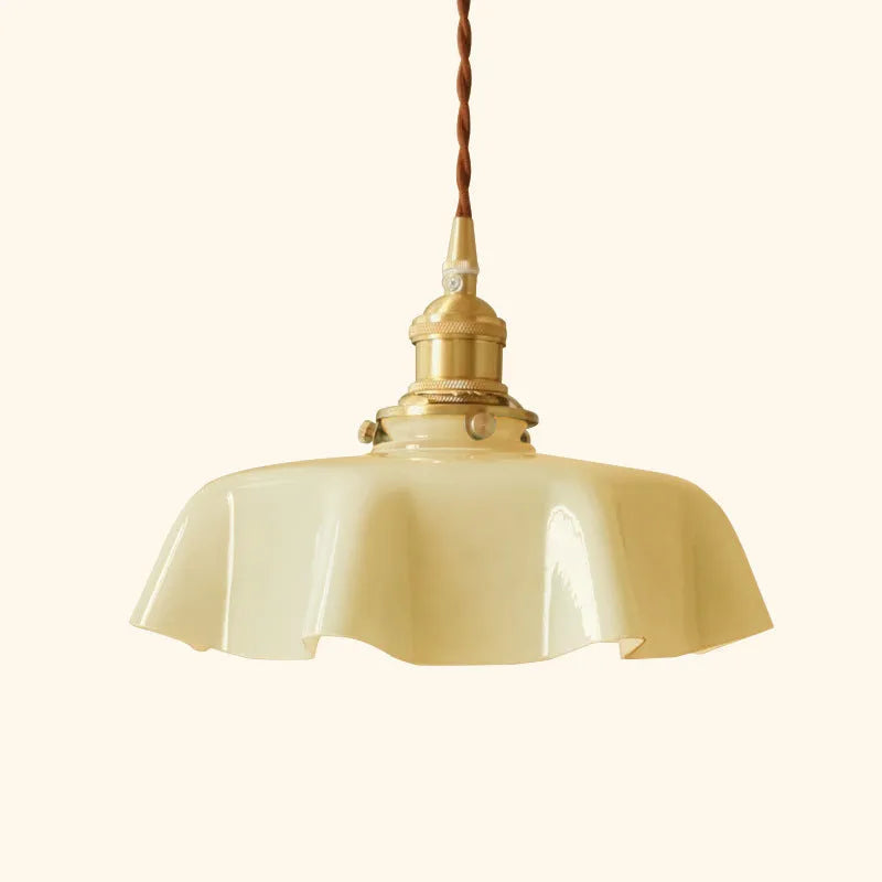 Medieval brass ceiling chandelier with glass flower bud design in adjustable lighting fixture