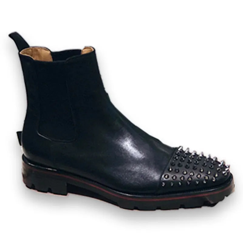 High-top leather business casual shoes with cowhide upper and leather sole in black and black-orange style options
