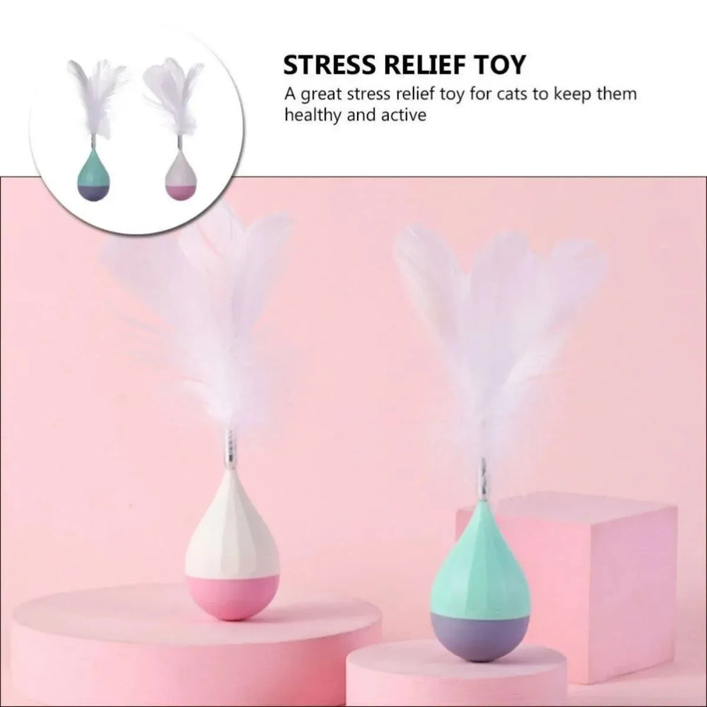Green and pink feather cat tease stick toy with aluminium alloy and ABS plastic wand