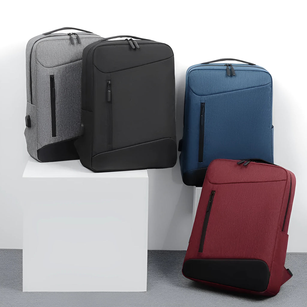 Men's solid-colour waterproof Oxford cloth business backpack with curved shoulder straps