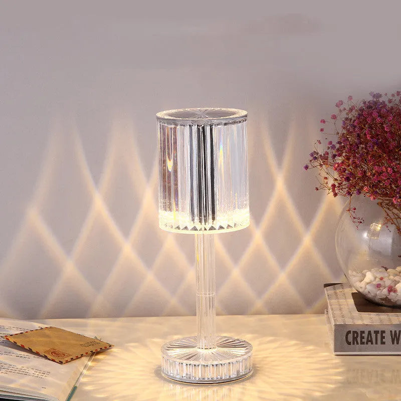 Modern crystal table lamp with touch dimming control and 359 K9 crystal bead shade in amber colour